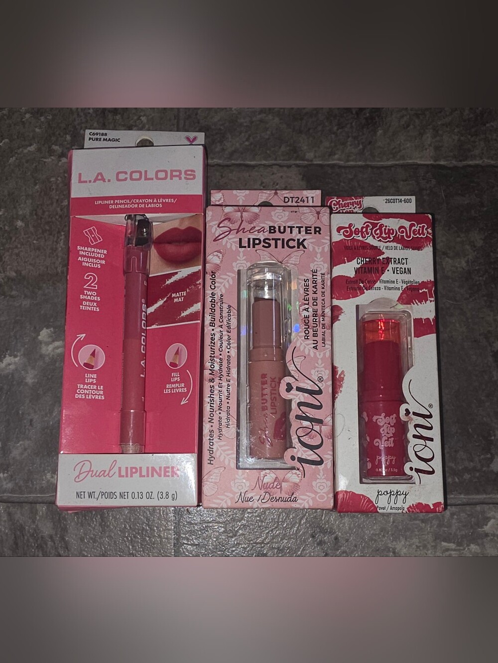 L.A. COLORS Dual Lipliner, Ioni Shea Butter Lipstick, Soft Lip Veil BNIB
